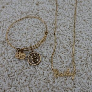 "Bailey" Name Personalized Alex and Ani Bracelet + Mint and Lily Necklace